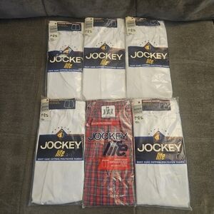 NOS VTG Jockey Life Tapered Boxers Size 34 - Lot Of 6 - 5 White - 1 Red Plaid